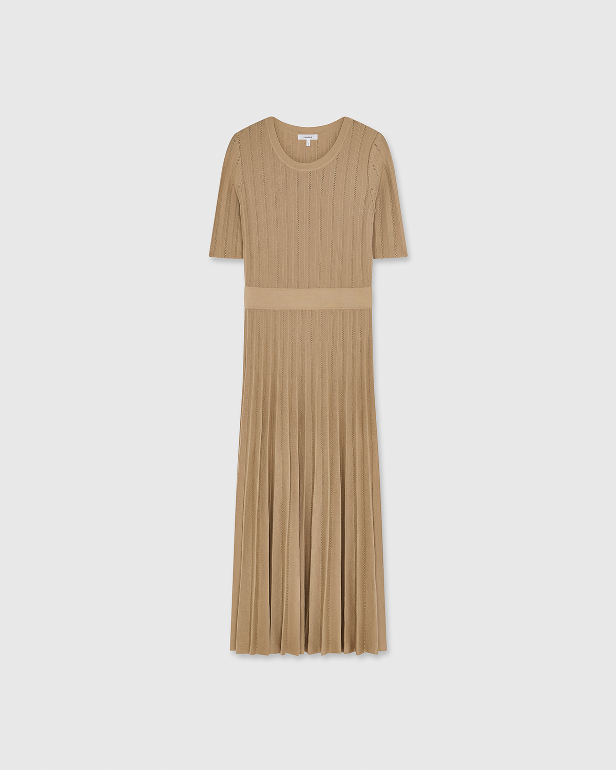 Casasola silk-wool mid-length pointelle knitted beige - front view