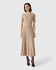 Model wears Casasola silk-wool mid-length pointelle knitted beige 