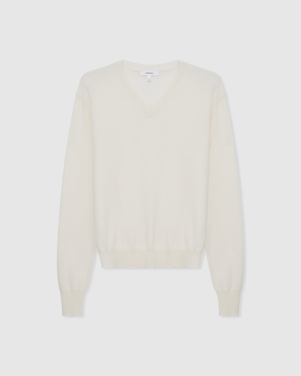 Casasola Giada knitted wool classic v-neck sweater in Ivory - front view