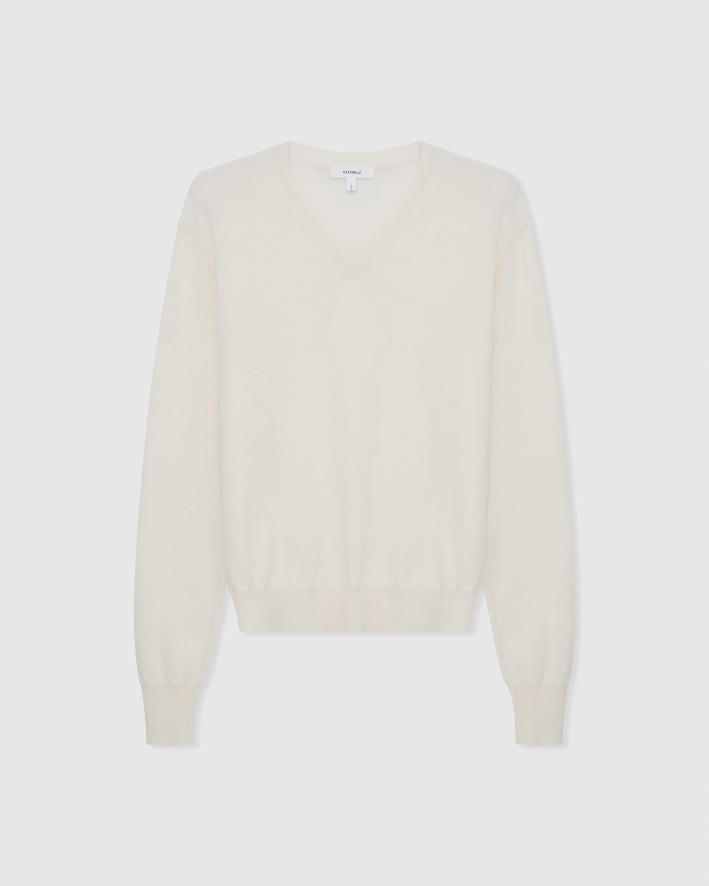 Casasola Giada knitted wool classic v-neck sweater in Ivory - front view