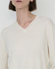 Casasola Giada knitted wool classic v-neck sweater in Ivory - detail view