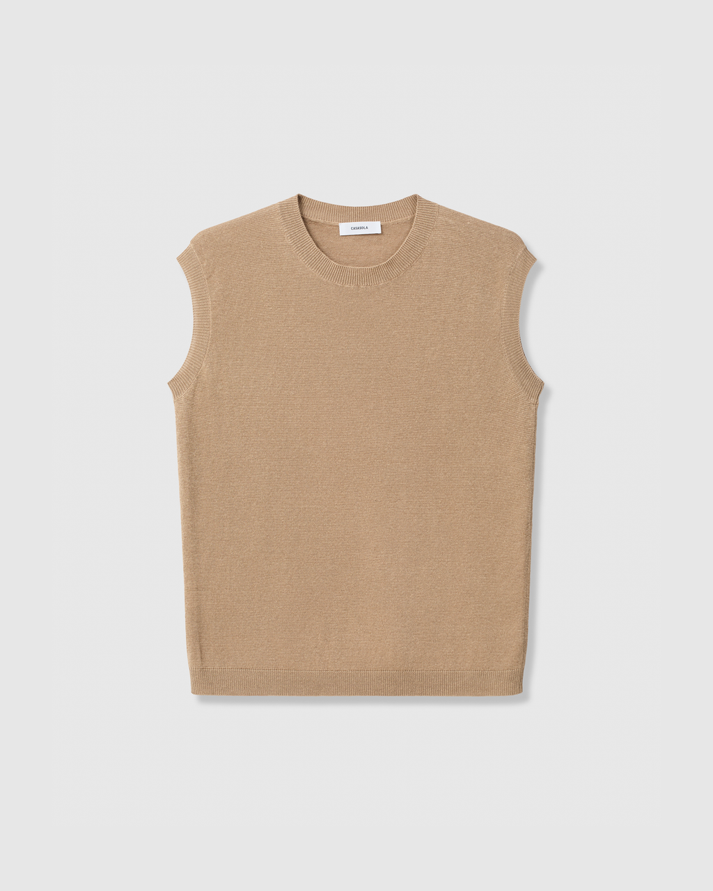 Casasola Milena Knitted Linen Tank Top in Camel - Front View