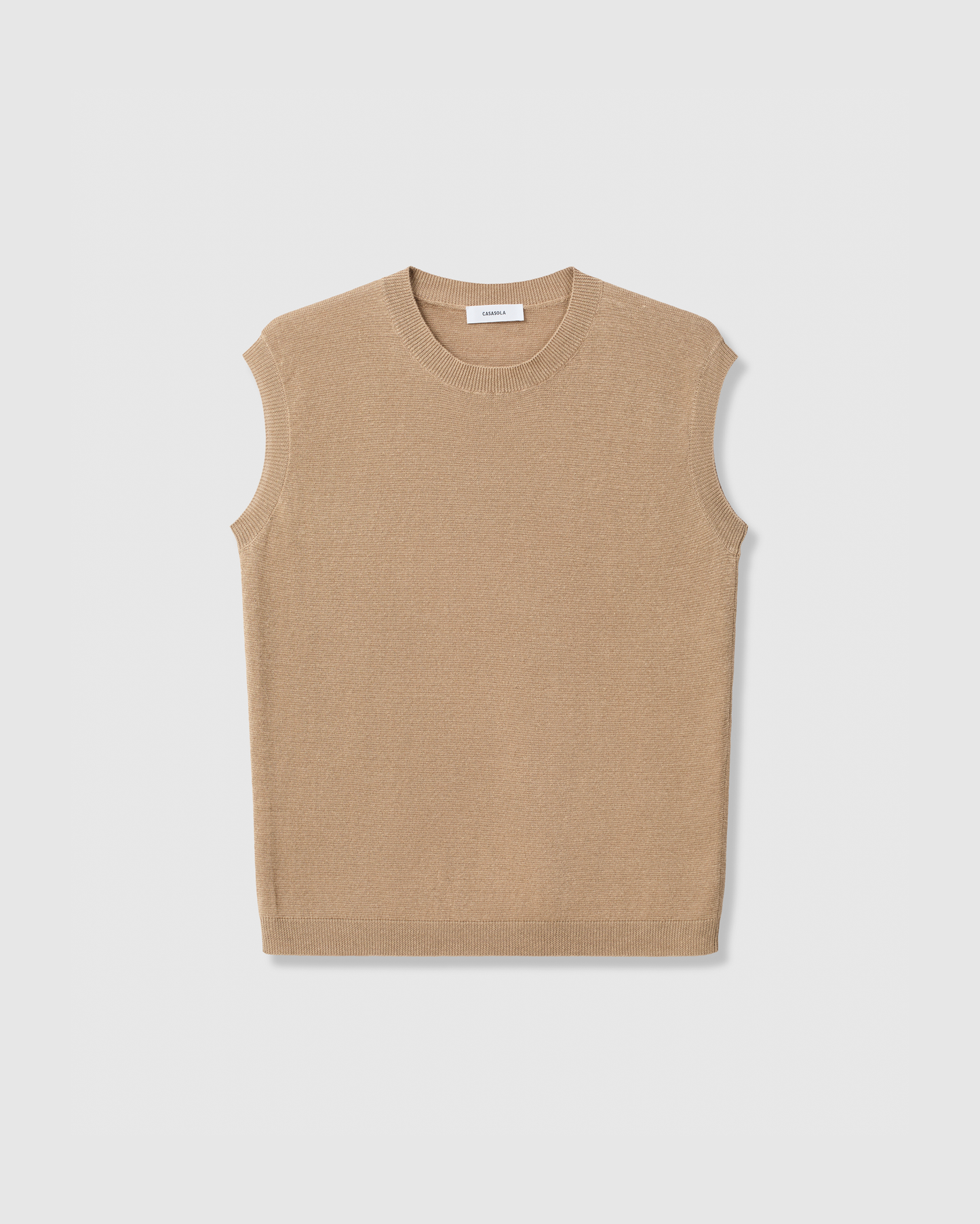 Casasola Milena Knitted Linen Tank Top in Camel - Front View