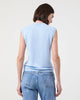 Women Wears Casasola Milena Linen Tank Top in Light Blue - Back View