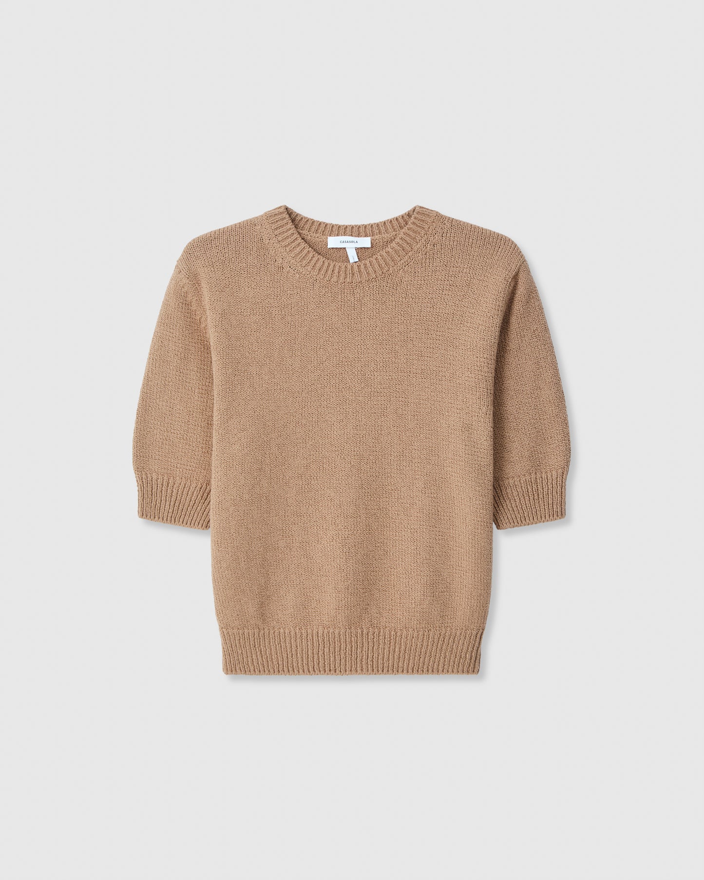 Casasola Celina knitted cotton short-sleeve crewneck camel - front view