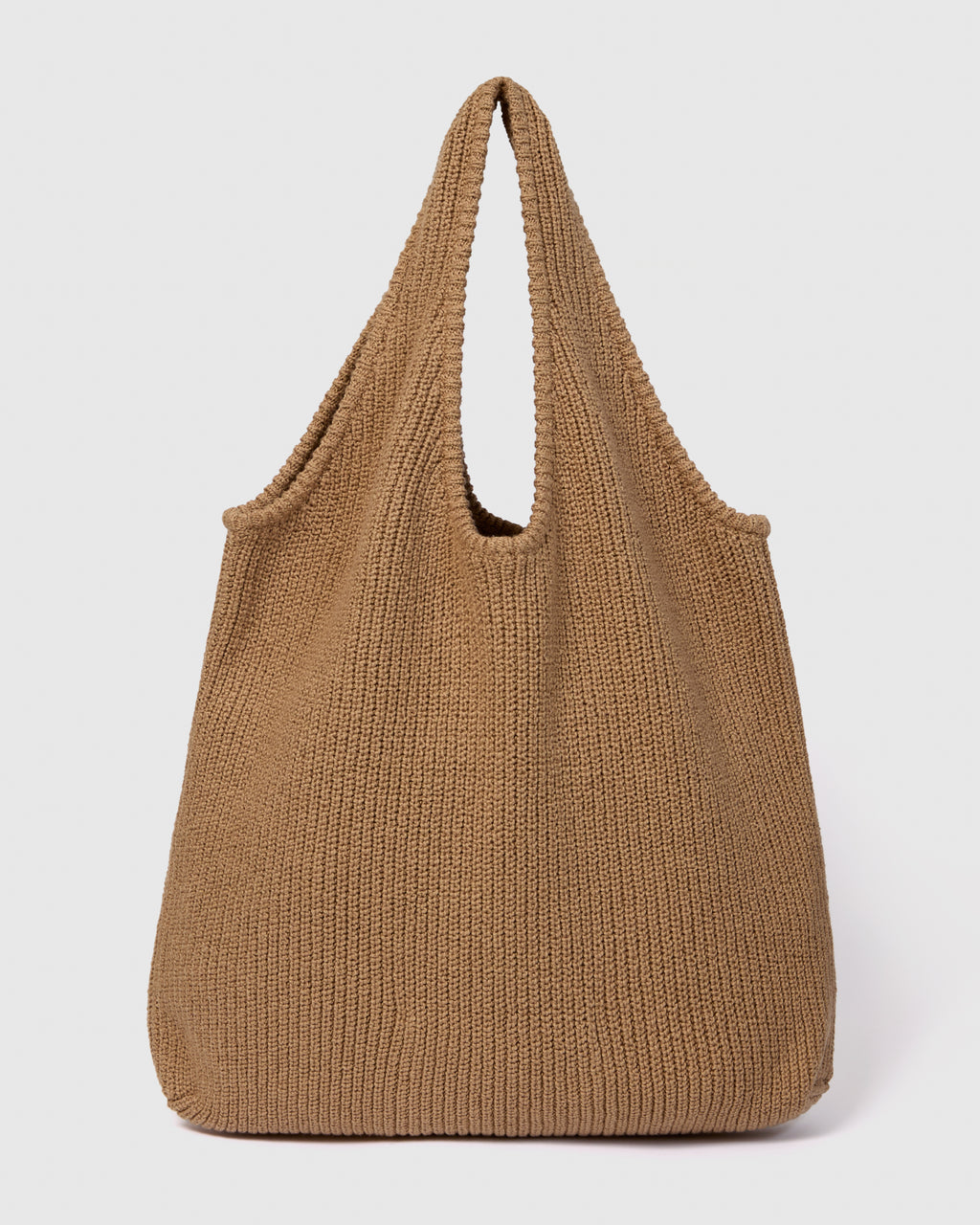 Casasola Costanza knitted cotton shoulder camel bag - front view