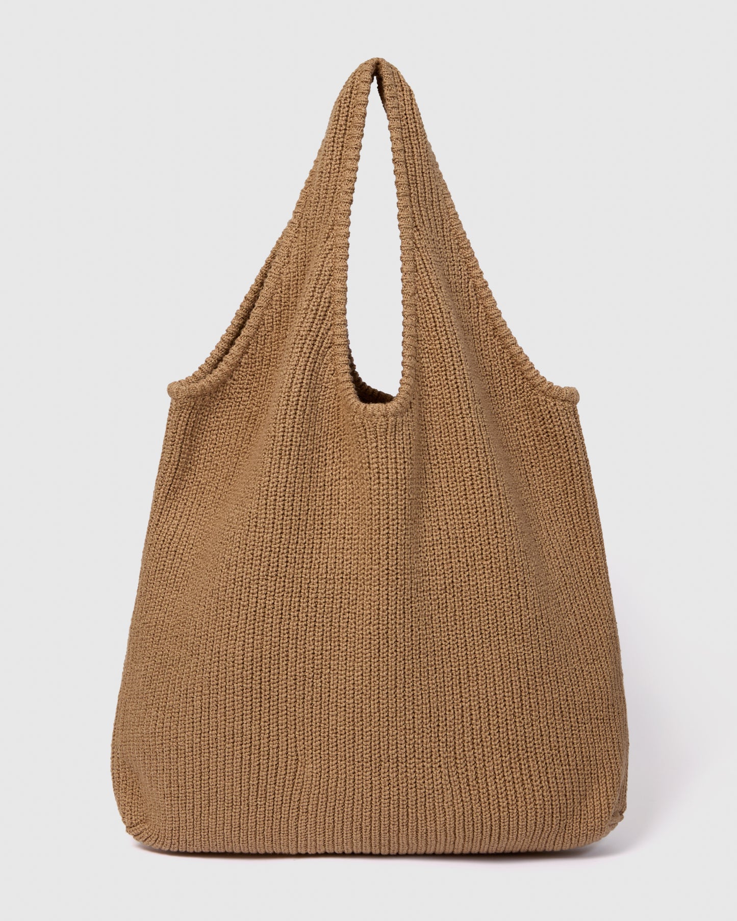 Casasola Costanza knitted cotton shoulder camel bag - front view