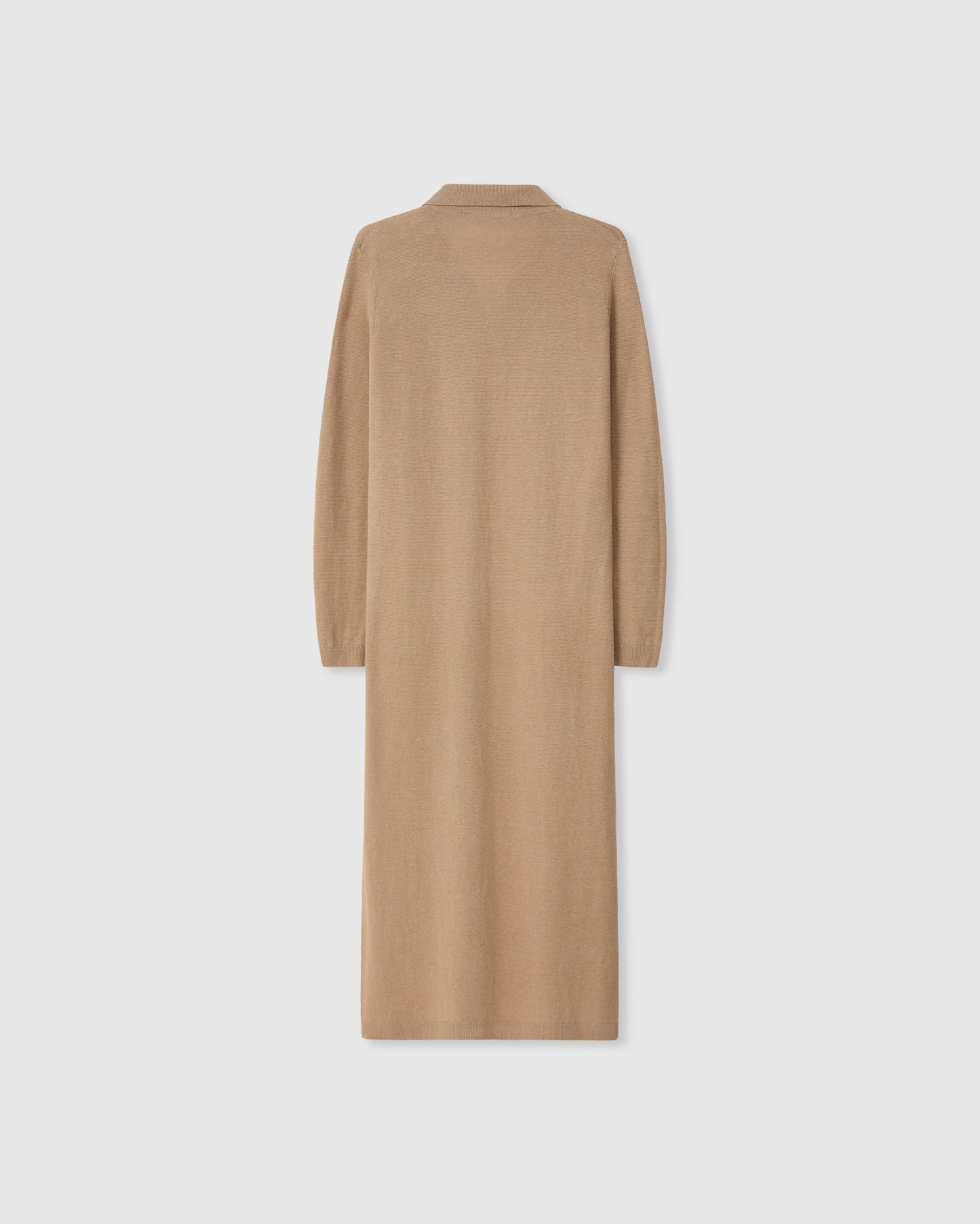 Casasola Daria mid-length knitted linen polo dress in camel - Back View