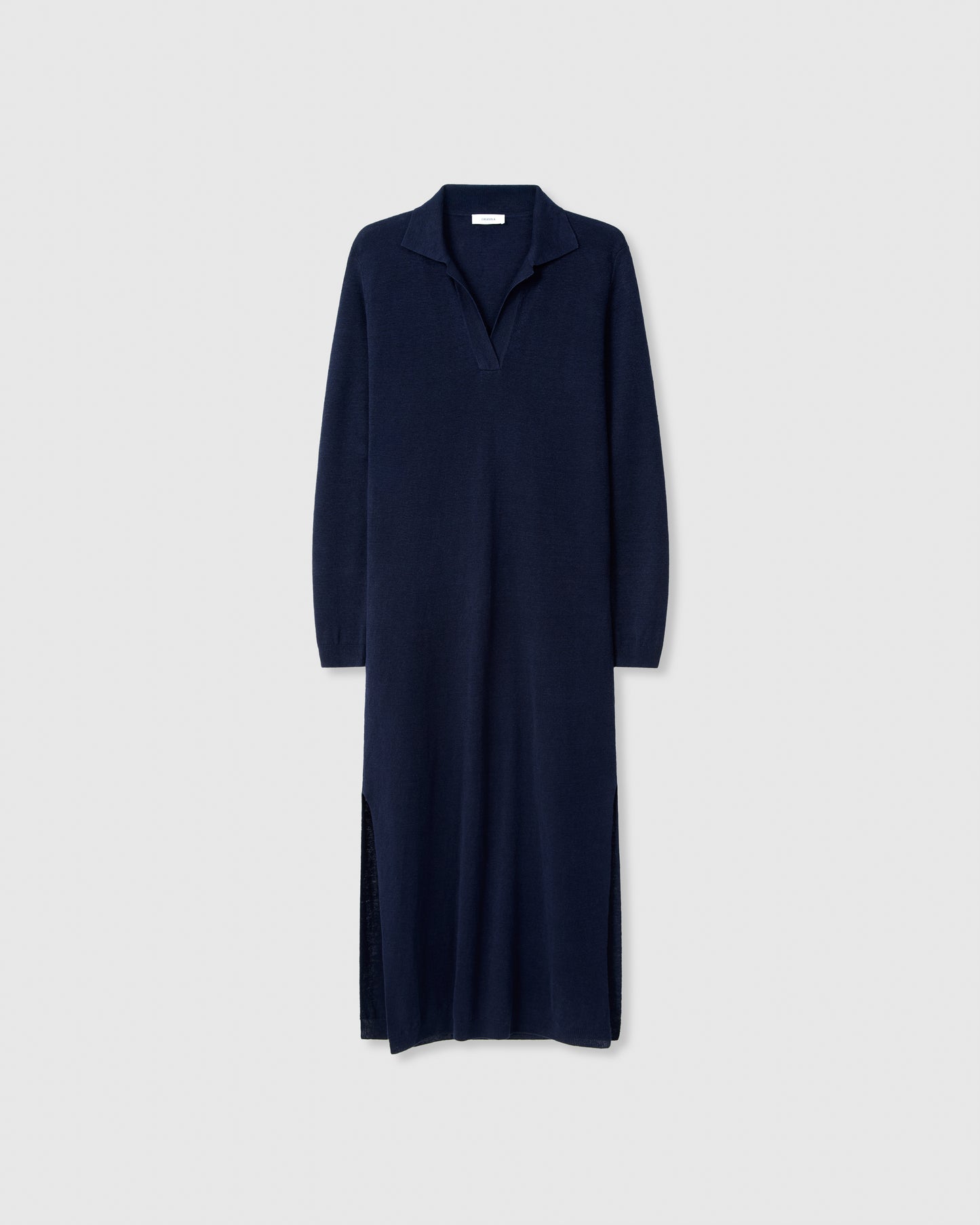 Casasola Daria Knitted Linen Navy Polo Midi Dress - Front View