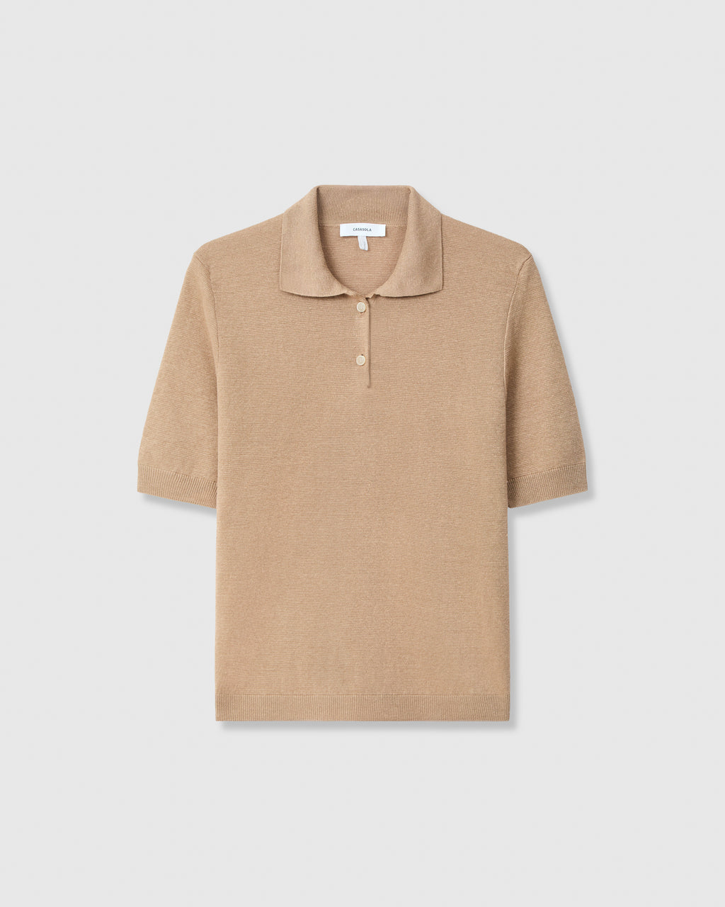Casasola Daria Linen Camel Polo Top - Front View