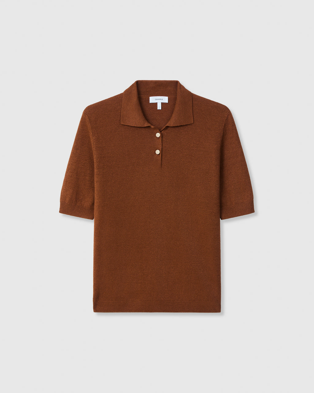 Casasola Diletta linen knitted brown polo top - Front View