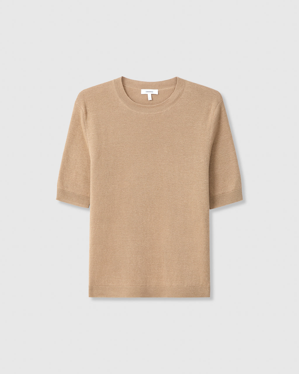 Casasola Dora Knitted 100% Linen Camel T-Shirt Top - Front View