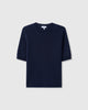 Casasola Dora Knitted 100% Linen Navy T-Shirt Top - Front View