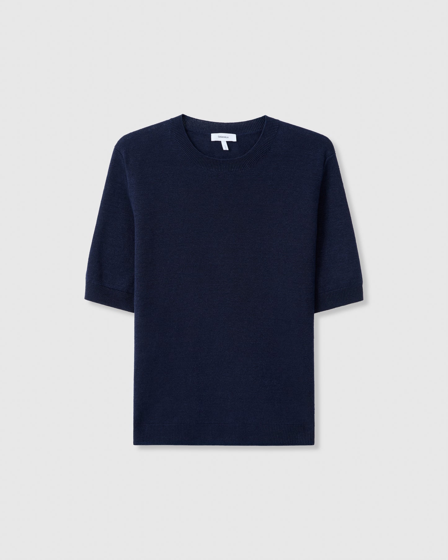 Casasola Dora Knitted 100% Linen Navy T-Shirt Top - Front View