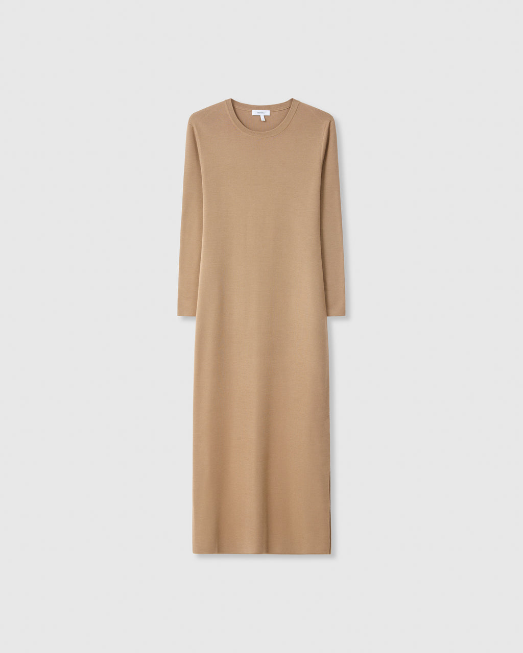 Casasola Elisabetta Silk Knit Camel Midi-Dress with long Sleeves - Front View