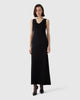 Woman wearing Casasola Etta knitted silk v-neck midi dress black 