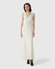 Woman wearing Casasola Etta knitted silk v-neck midi dress white - front view