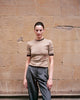 Woman wearing Casasola Eva Knitted Silk Top Camel - Front View