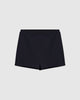 Navy cashmere knit culottes with a high-waist fit and finely ribbed edge detailing