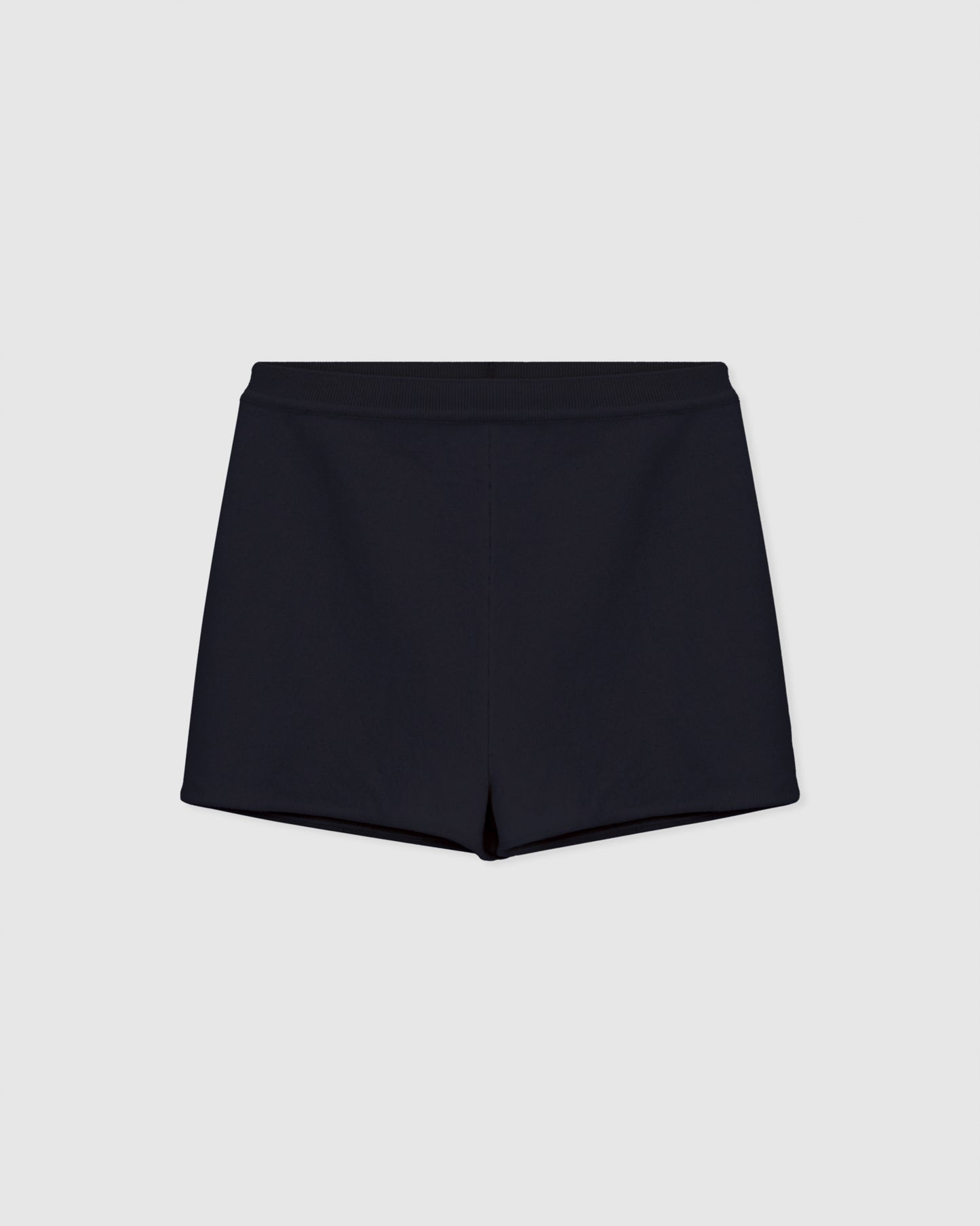 Navy cashmere knit culottes with a high-waist fit and finely ribbed edge detailing
