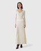 Model wears Casasola silk-wool mid-length pointelle-stitch ivory dress 1