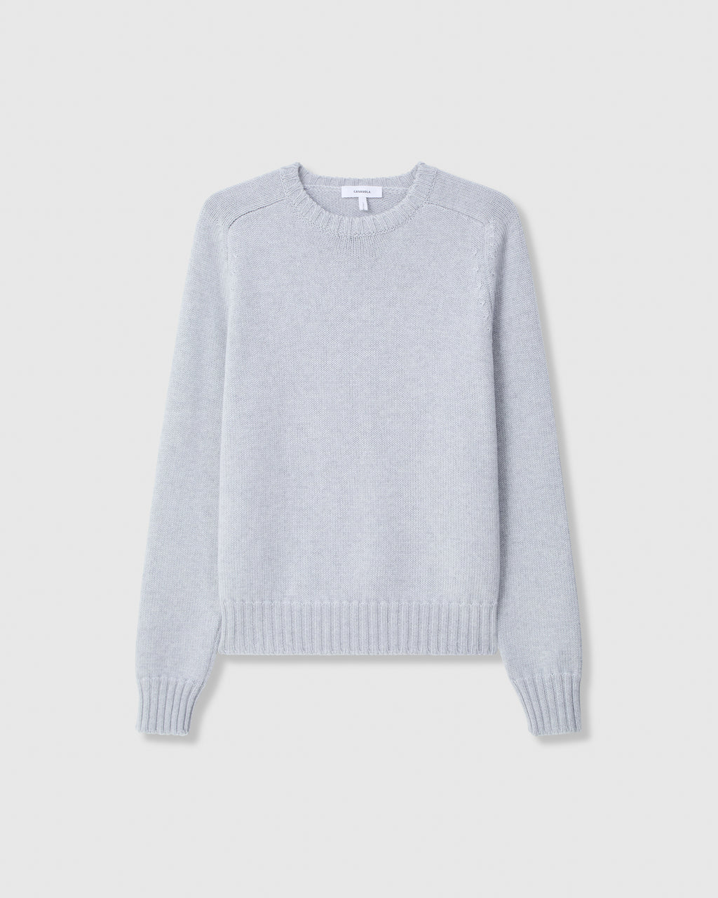 Casasola Mia Knitted Merino Wool Saddle Shoulder Crewneck in Grey - front view