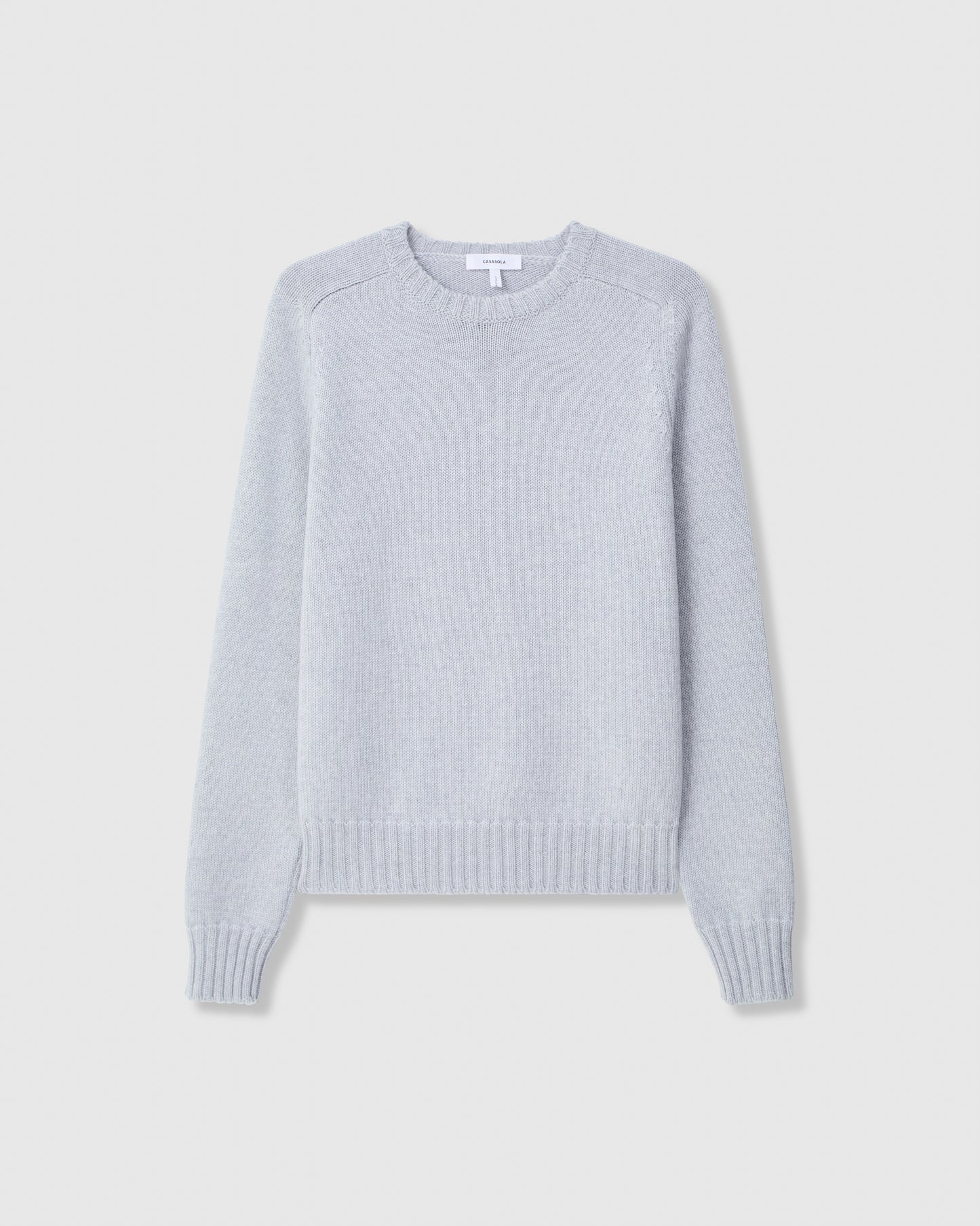Casasola Mia Knitted Merino Wool Saddle Shoulder Crewneck in Grey - front view