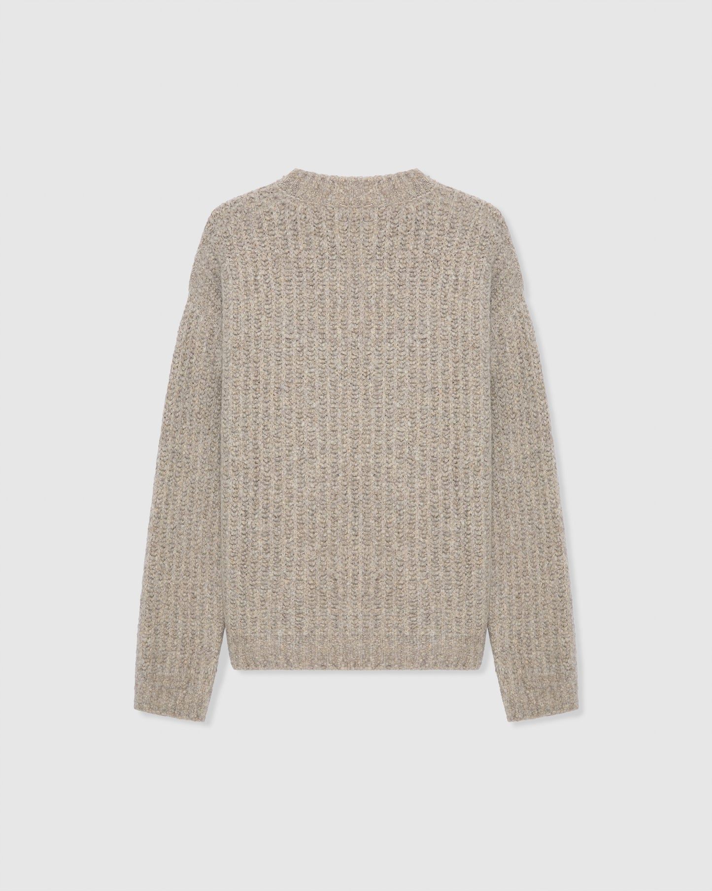 Casasola Orso beige-colored, oversized, four-ply knitted cashmere-silk boucle sweater with a ribbed mock neckline, back view