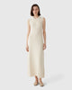 Woman wears Casasola Violeta Knitted Cotton White Midi Dress - Front View